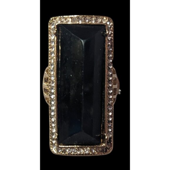 Art Deco Style Glam Black And Gold Stretch Statement Ring Size 6 3/4 - Picture 1 of 16